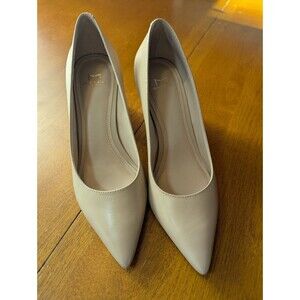 Marc Fisher Zala Block Heel Pointy Toe Pump Size 6 Nude Tan Leather